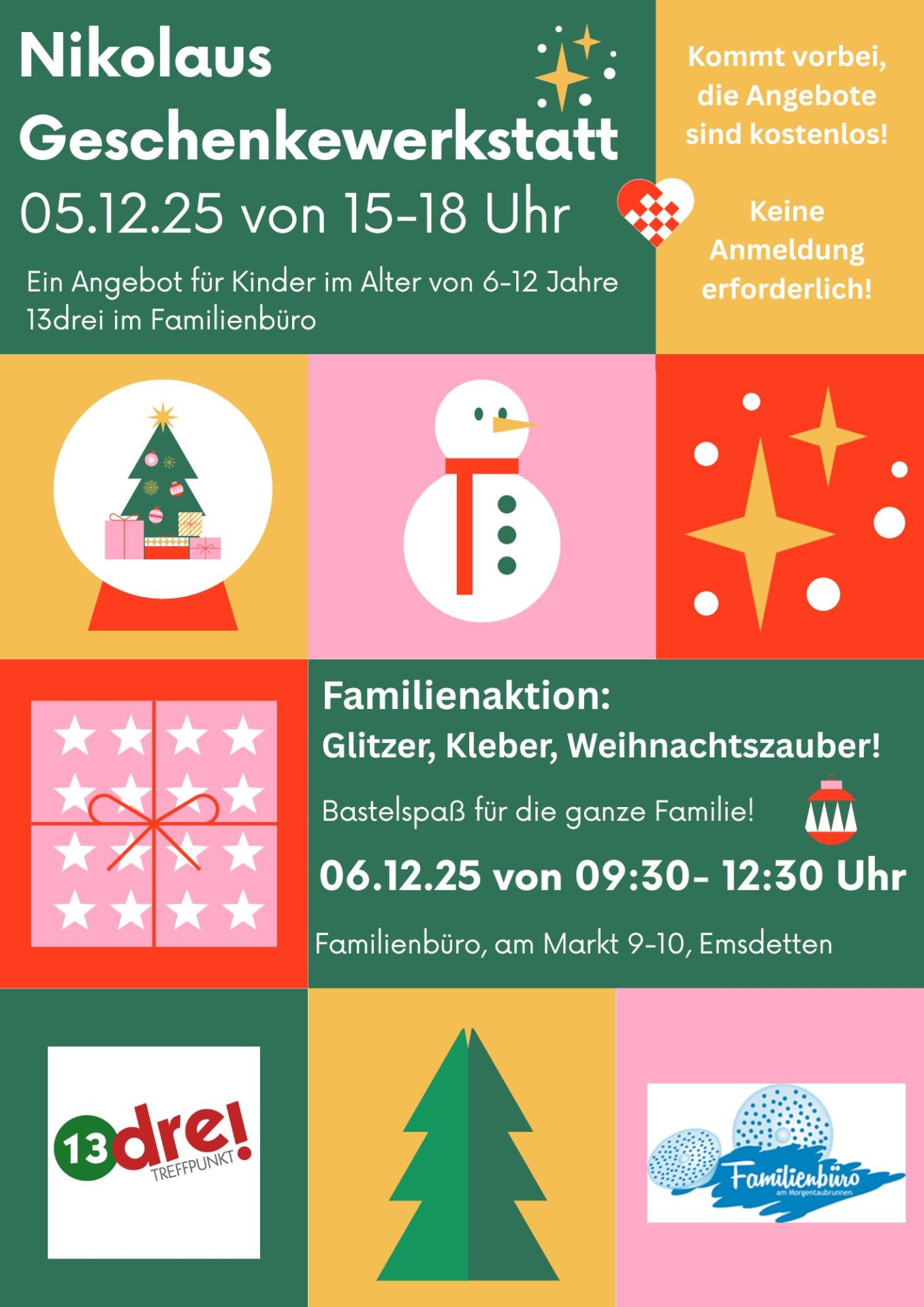 Rot Grün Gelb Rosa Illustriert Geometrisch Weihnachten Adventsbasteln Bastelladen Poster - 1 Rot Grün Gelb Rosa Illustriert Geometrisch Weihnachten Adventsbasteln Bastelladen Poster - 1
