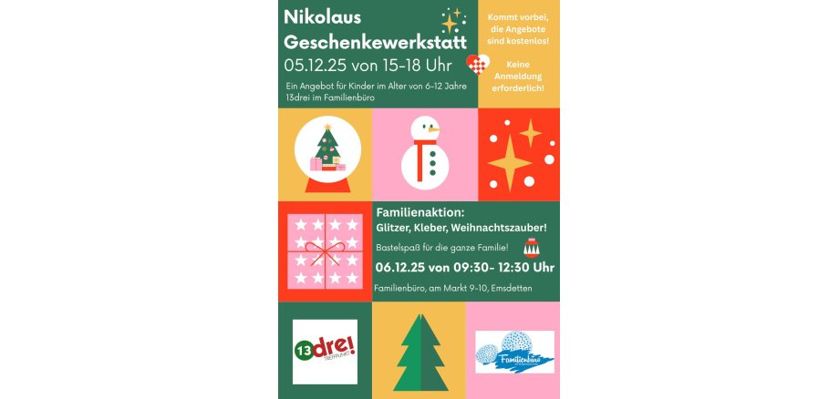 Rot Grün Gelb Rosa Illustriert Geometrisch Weihnachten Adventsbasteln Bastelladen Poster - 1